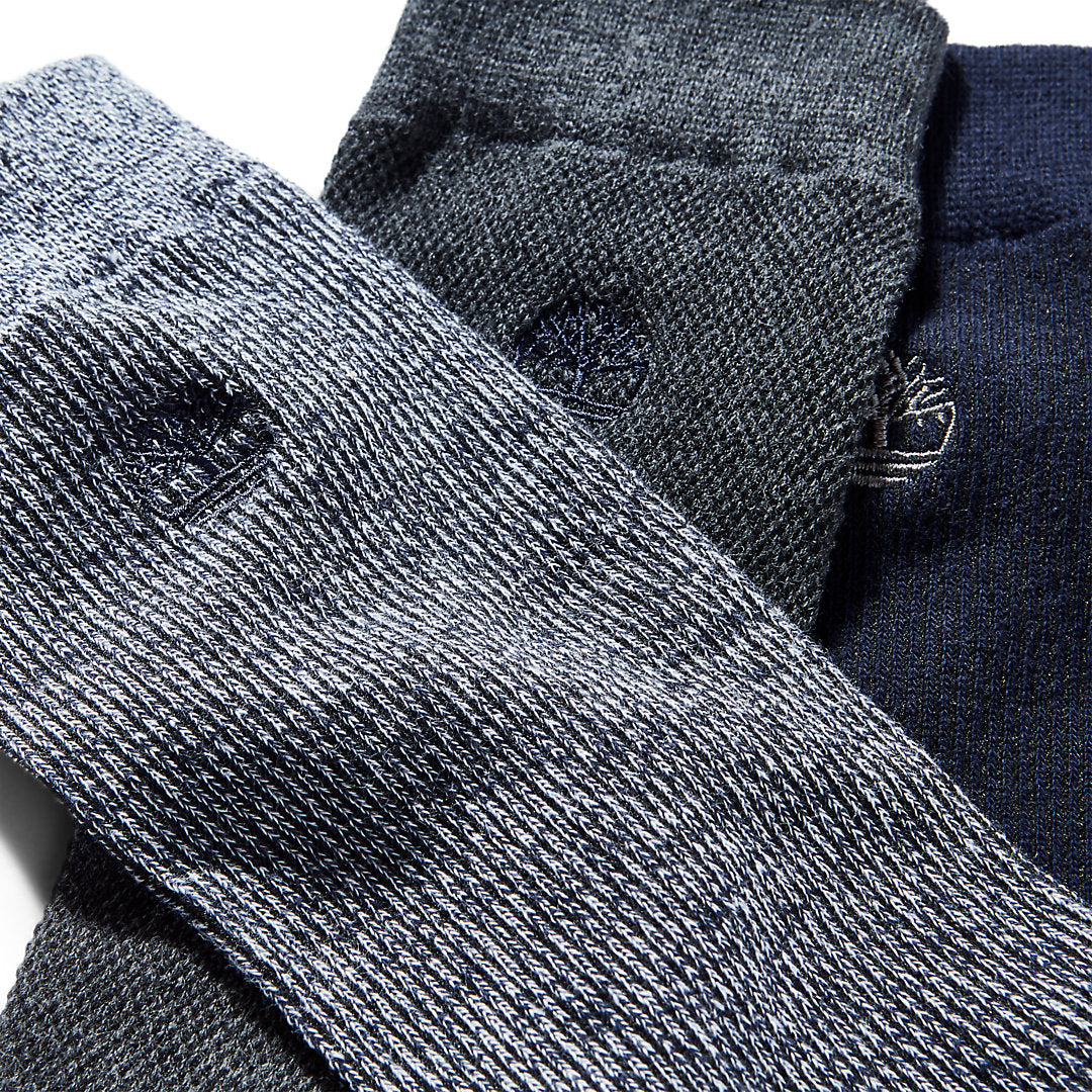 Mens Three Pair Pack Piqué Crew Socks for Men in Navy - Timberland