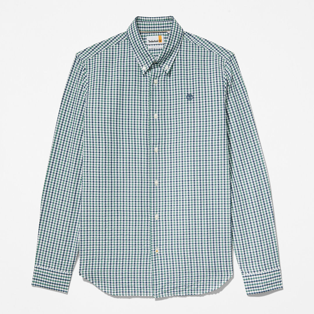 Mens Seersucker Gingham Shirt for Men in Green - Timberland