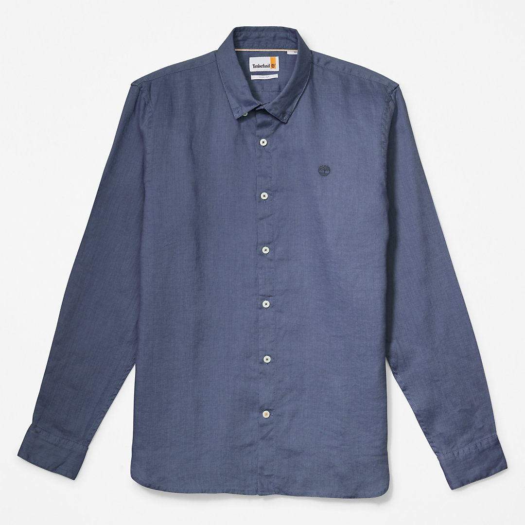 Mens Mill River Slim-Fit Linen Shirt for Men in Blue or Navy - Timberland
