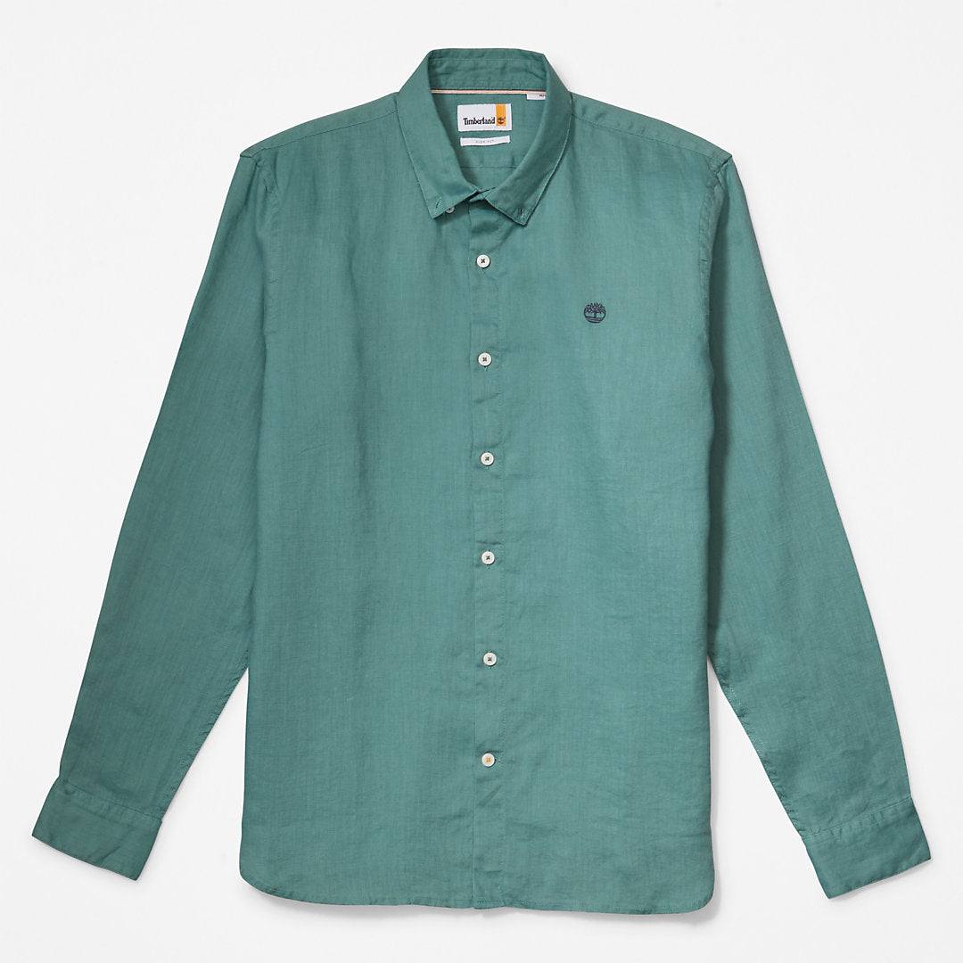 Mens Mill River Slim-Fit Linen Shirt for Men in Teal - Timberland
