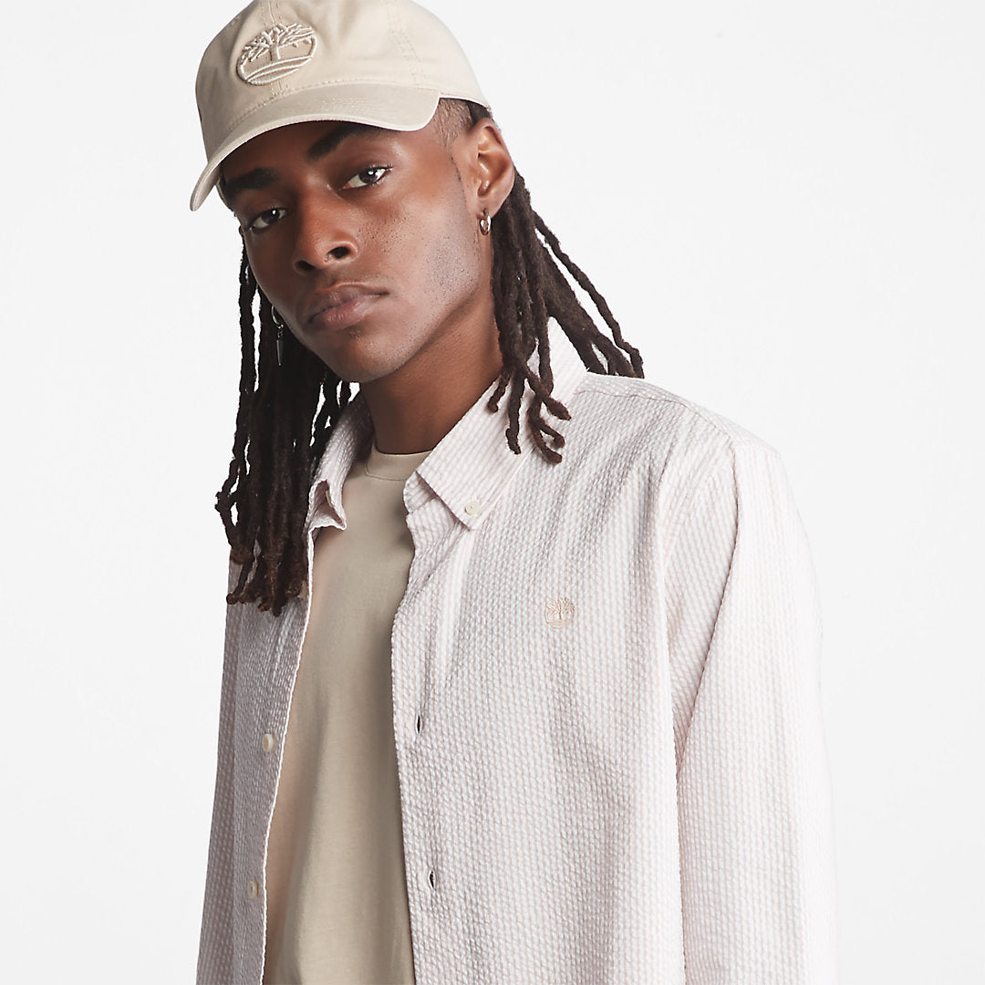 Mens Striped Seersucker Shirt for Men in Light Pink - Timberland