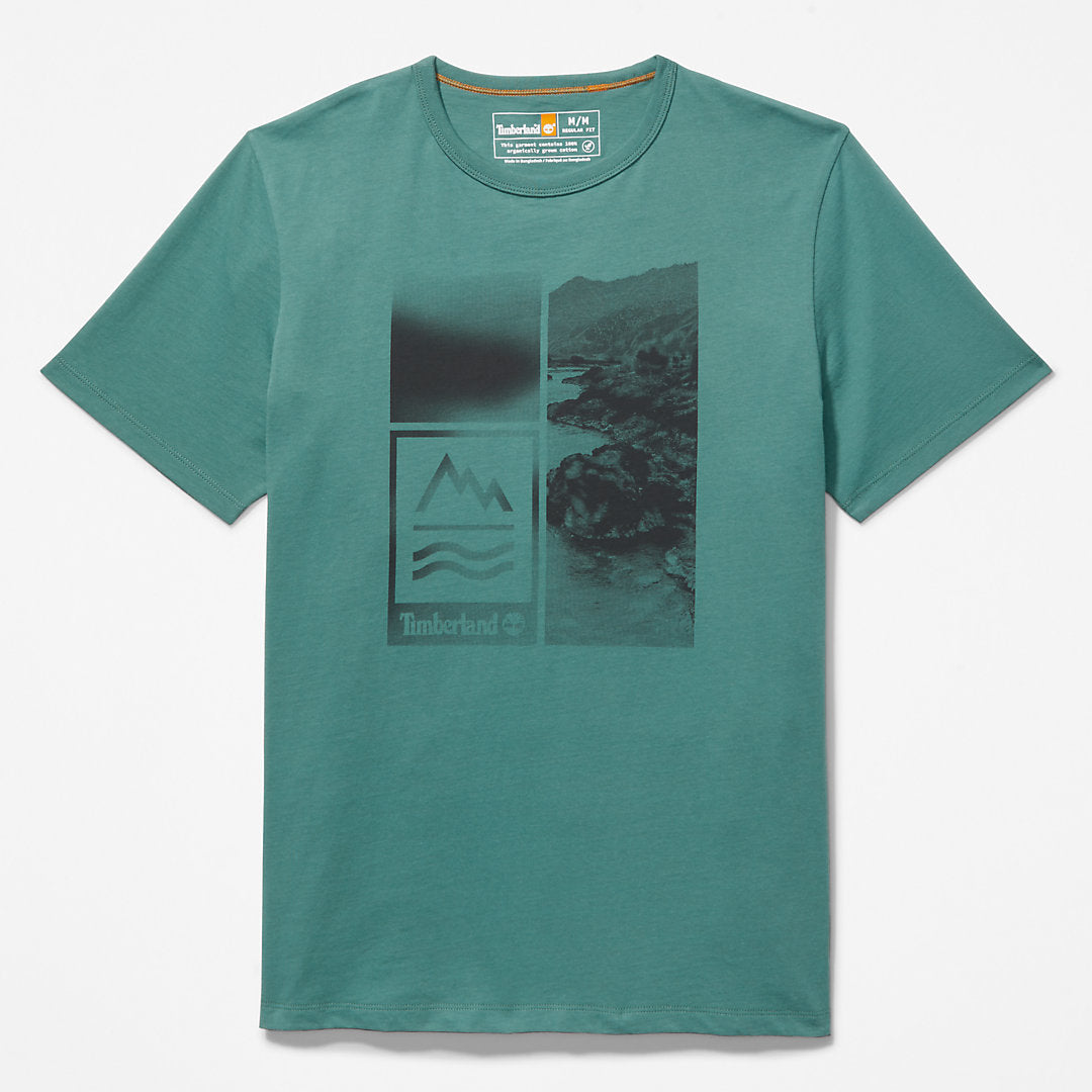 Mens Mountains-to-Rivers Print T-Shirt for Men in Green - Timberland