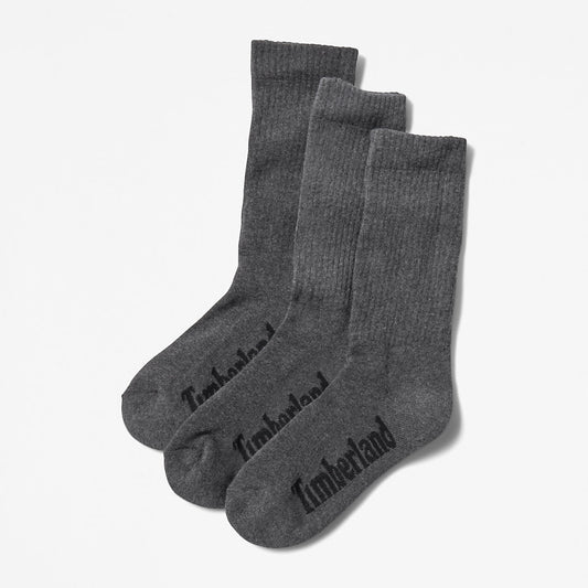 Mens Stratham 3-Pack Crew Sport Socks for Men in Dark Grey - Timberland
