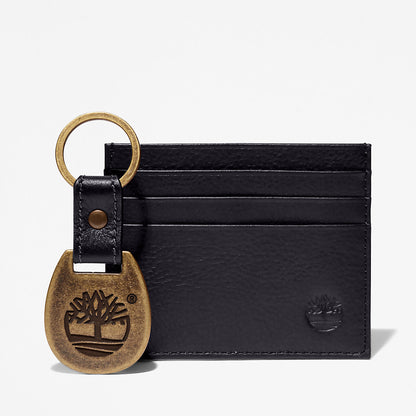 Mens Leather Card Holder & Keyring Gift Set in Black - Timberland