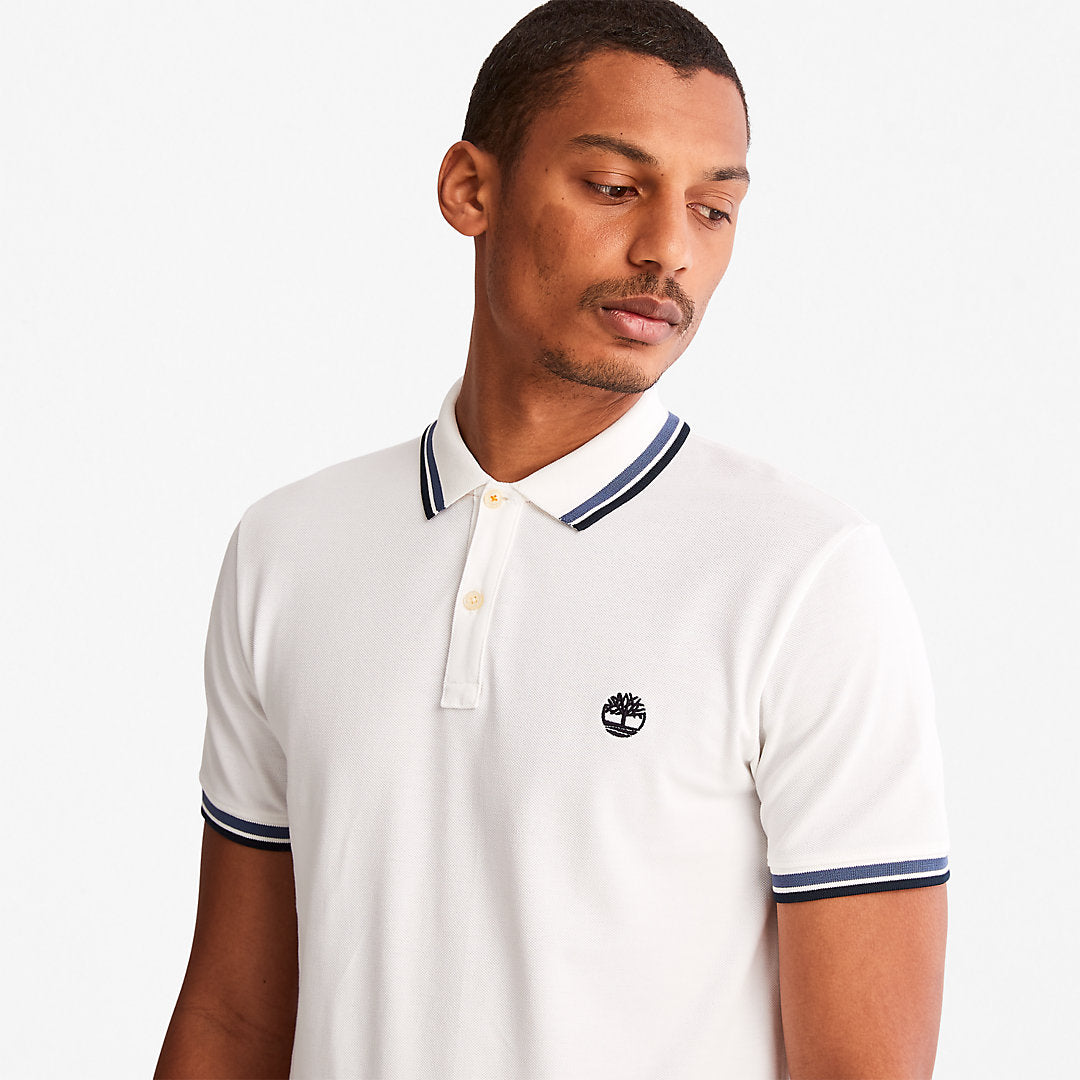 Mens Millers River Tipped Polo Shirt for Men in White - Timberland