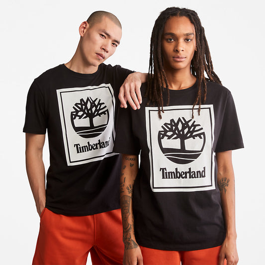 Mens Stack Logo T-Shirt for Men in Black/White - Timberland