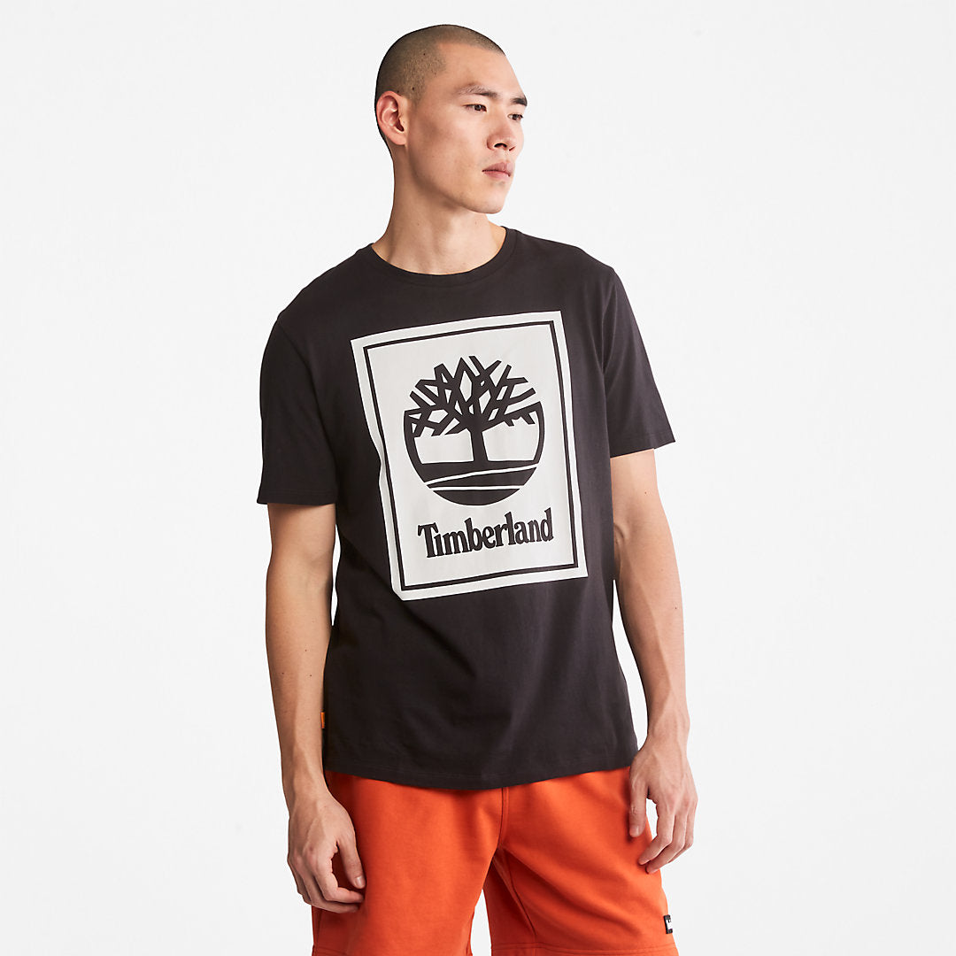 Mens Stack Logo T-Shirt for Men in Black/White - Timberland