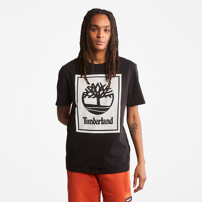 Mens Stack Logo T-Shirt for Men in Black/White - Timberland