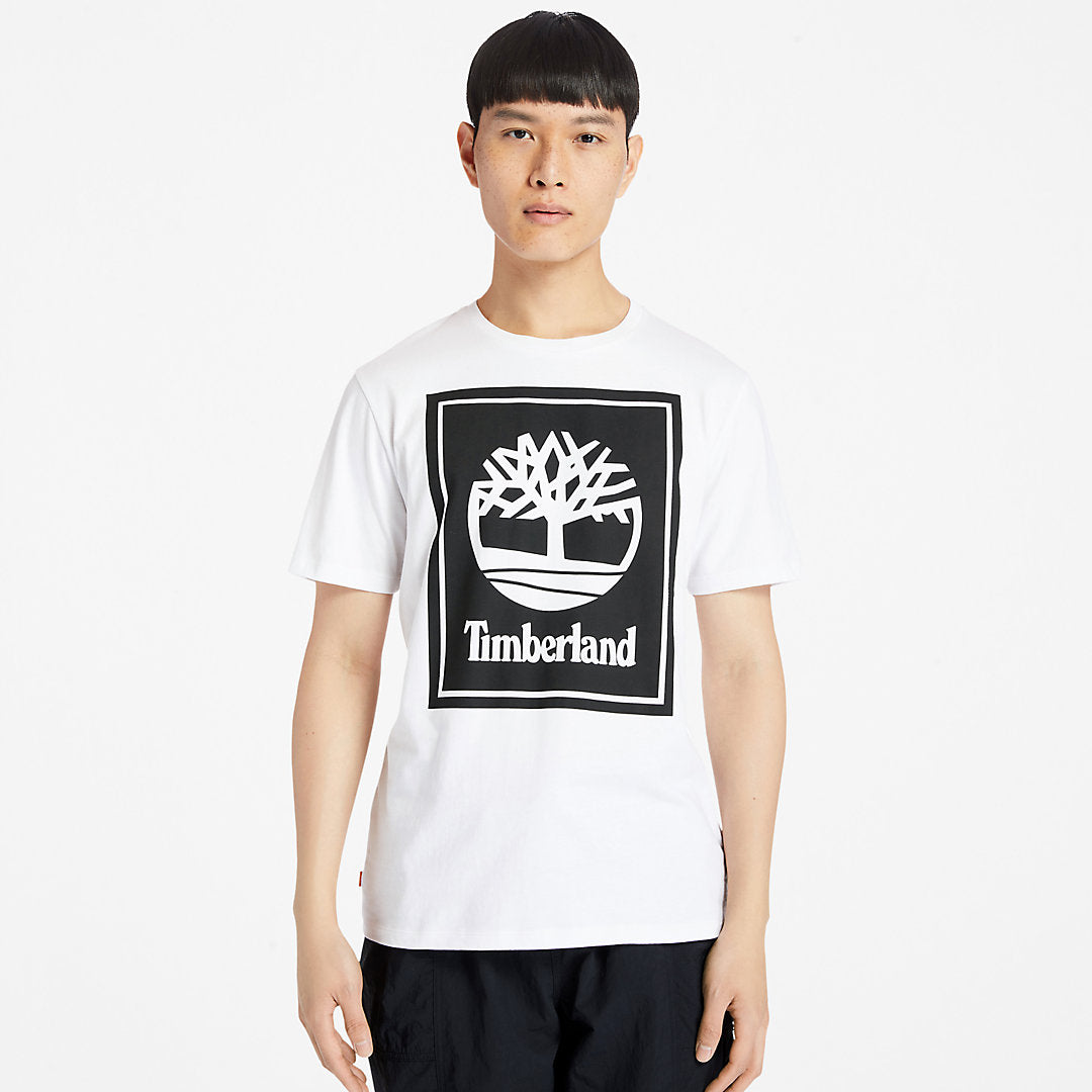Mens Stack Logo T-Shirt for Men in White - Timberland