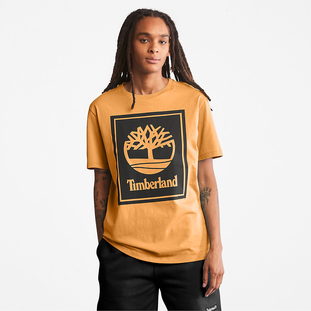 Mens Stack Logo T-Shirt for Men in Orange/Black - Timberland