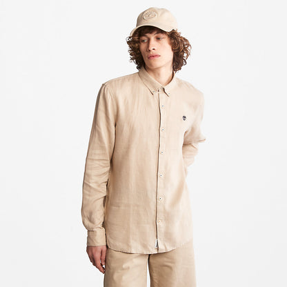 Mens Mill River Slim-Fit Linen Shirt for Men in Beige - Timberland