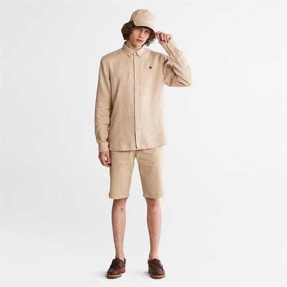 Mens Mill River Slim-Fit Linen Shirt for Men in Beige - Timberland