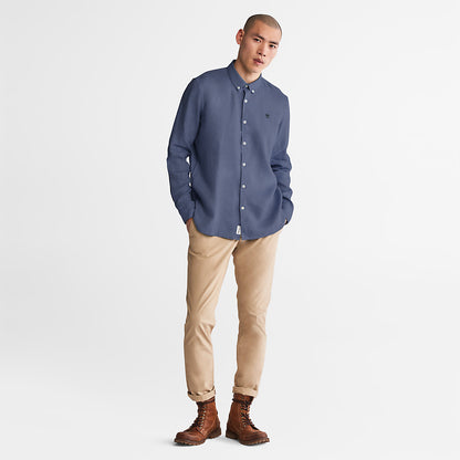 Mens Mill River Slim-Fit Linen Shirt for Men in Blue or Navy - Timberland