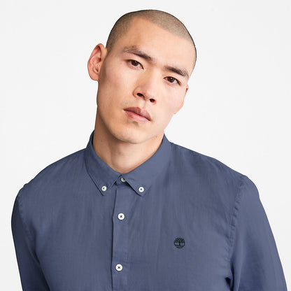 Mens Mill River Slim-Fit Linen Shirt for Men in Blue or Navy - Timberland