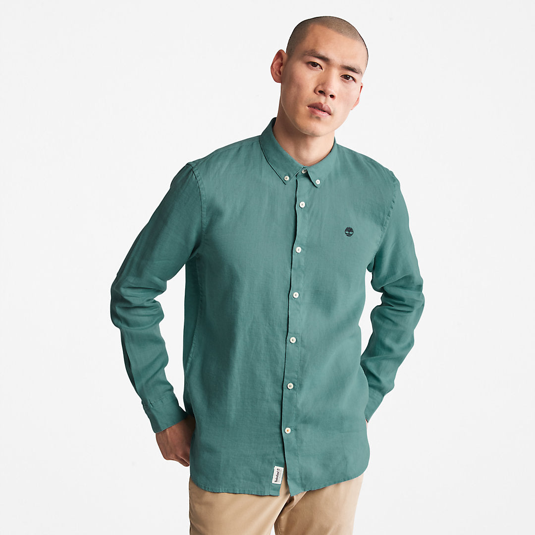 Mens Mill River Slim-Fit Linen Shirt for Men in Teal - Timberland