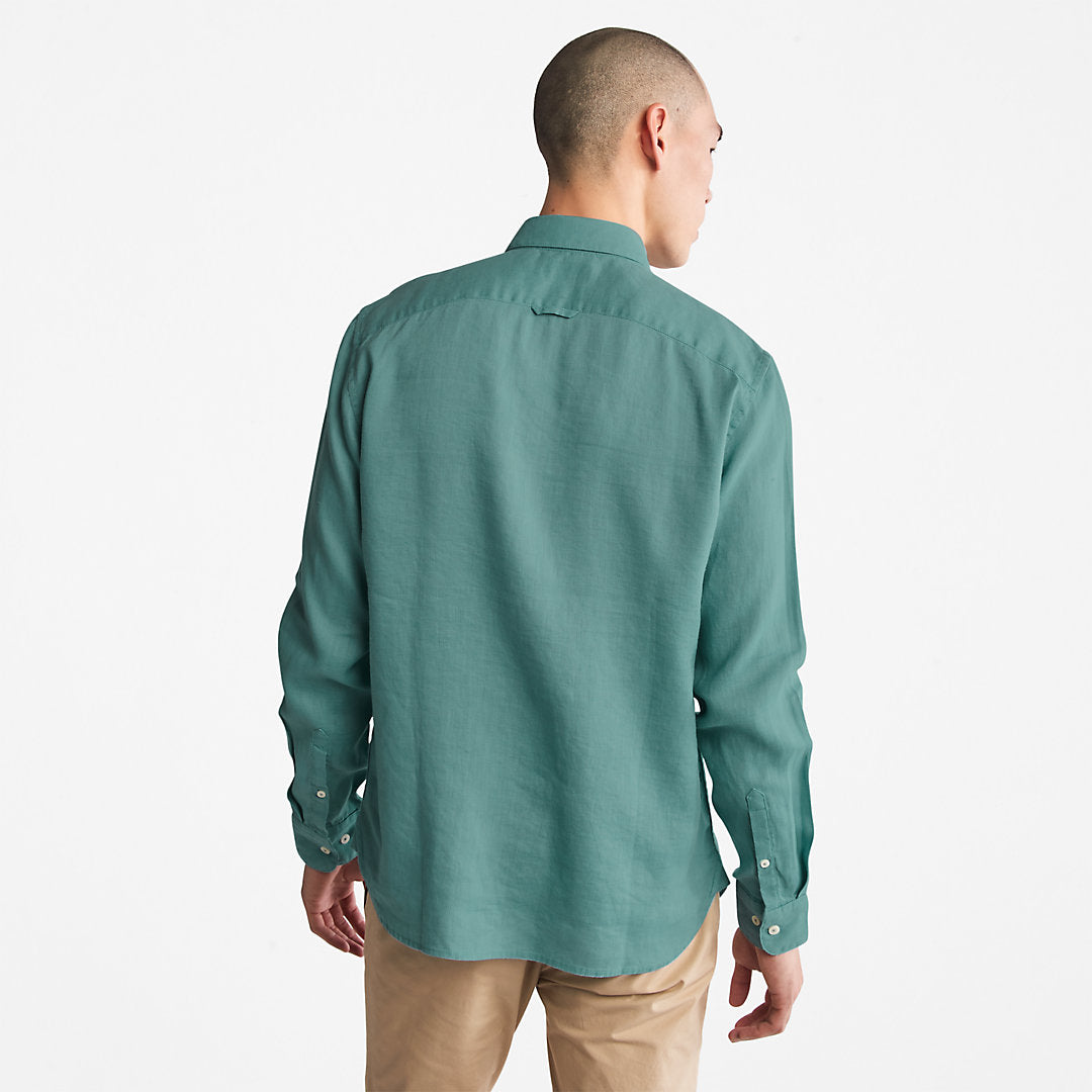 Mens Mill River Slim-Fit Linen Shirt for Men in Teal - Timberland