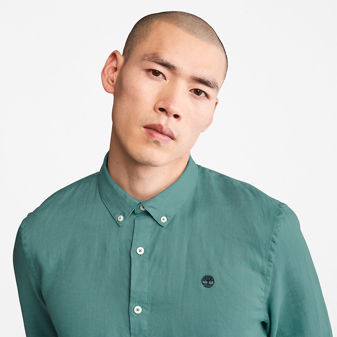 Mens Mill River Slim-Fit Linen Shirt for Men in Teal - Timberland