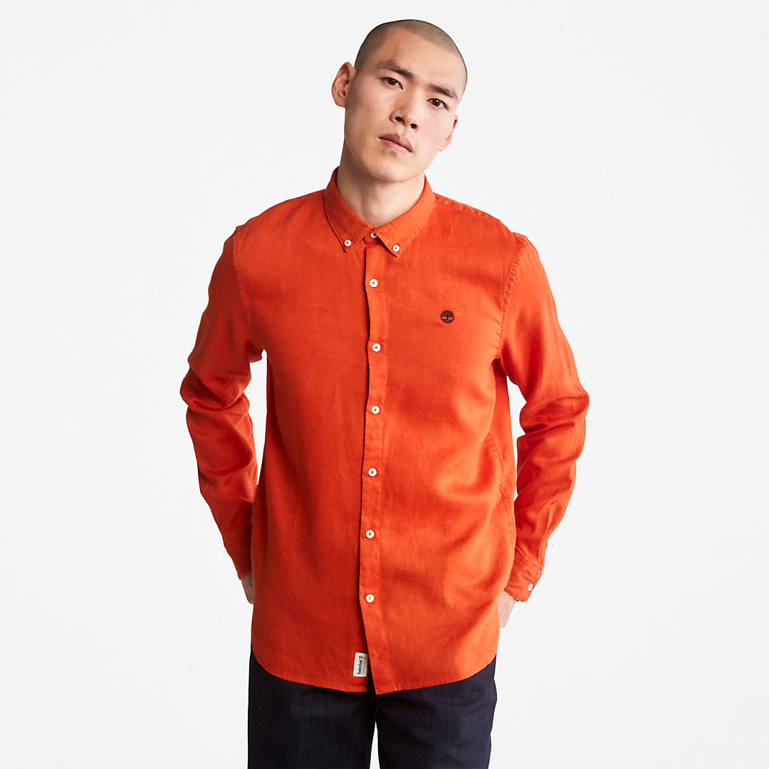 Mens Mill River Slim-Fit Linen Shirt for Men in Orange - Timberland