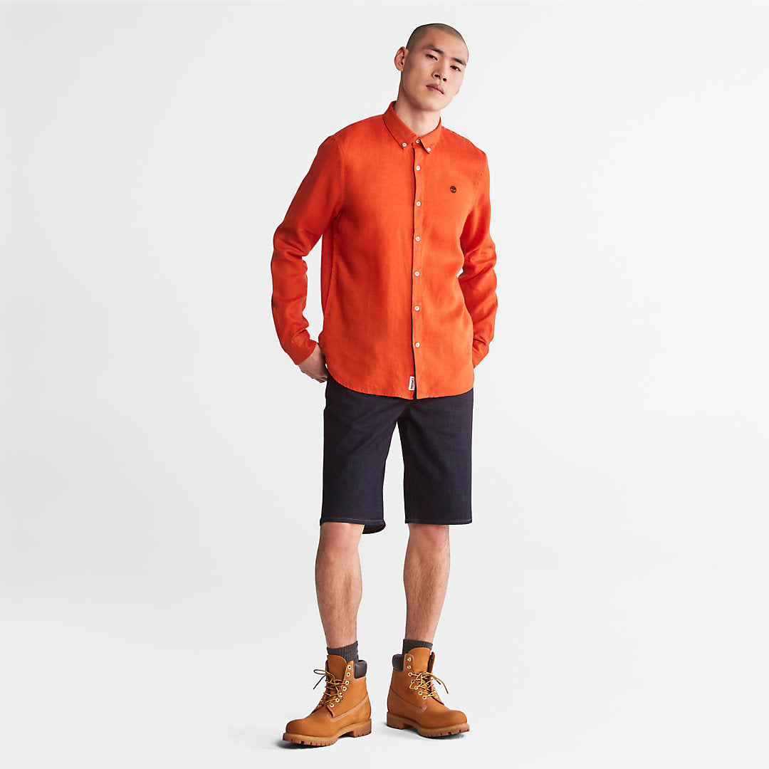 Mens Mill River Slim-Fit Linen Shirt for Men in Orange - Timberland