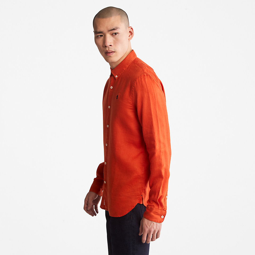 Mens Mill River Slim-Fit Linen Shirt for Men in Orange - Timberland