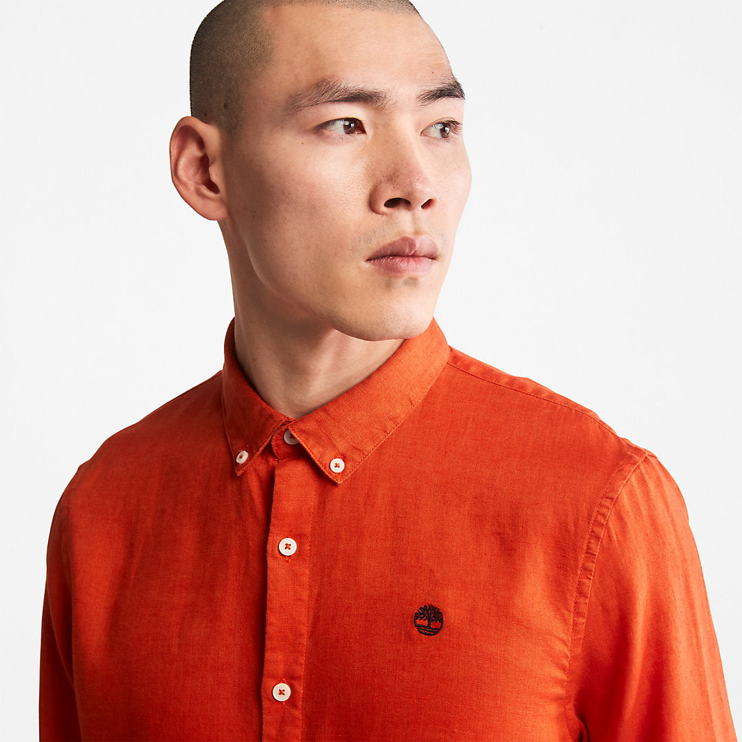 Mens Mill River Slim-Fit Linen Shirt for Men in Orange - Timberland