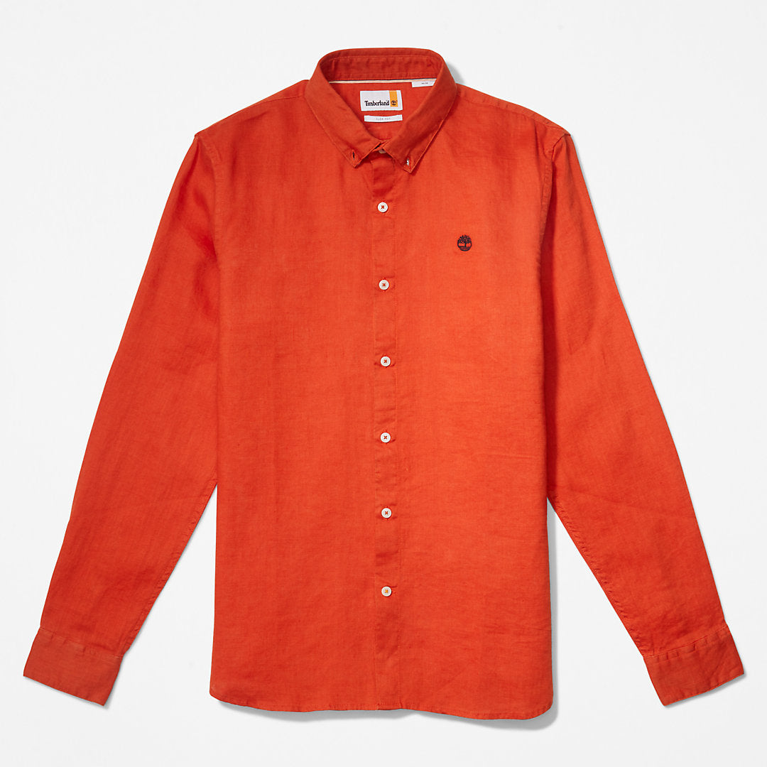 Mens Mill River Slim-Fit Linen Shirt for Men in Orange - Timberland