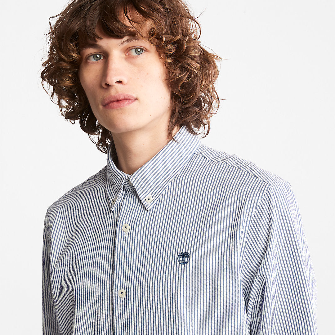 Mens Striped Seersucker Shirt for Men in Navy - Timberland