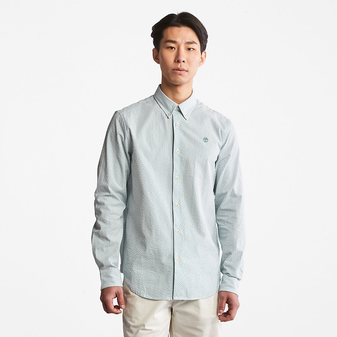 Mens Striped Seersucker Shirt for Men in Green - Timberland