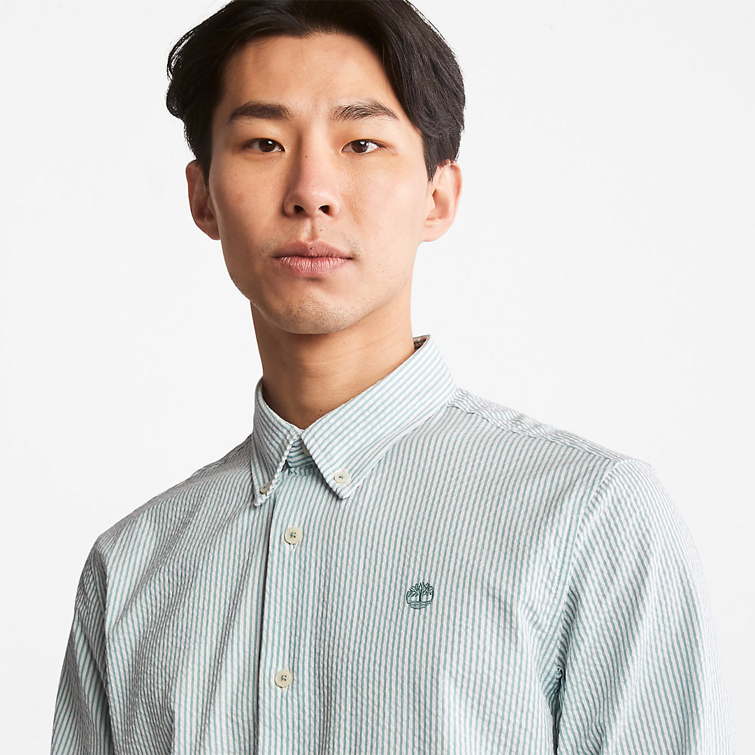 Mens Striped Seersucker Shirt for Men in Green - Timberland