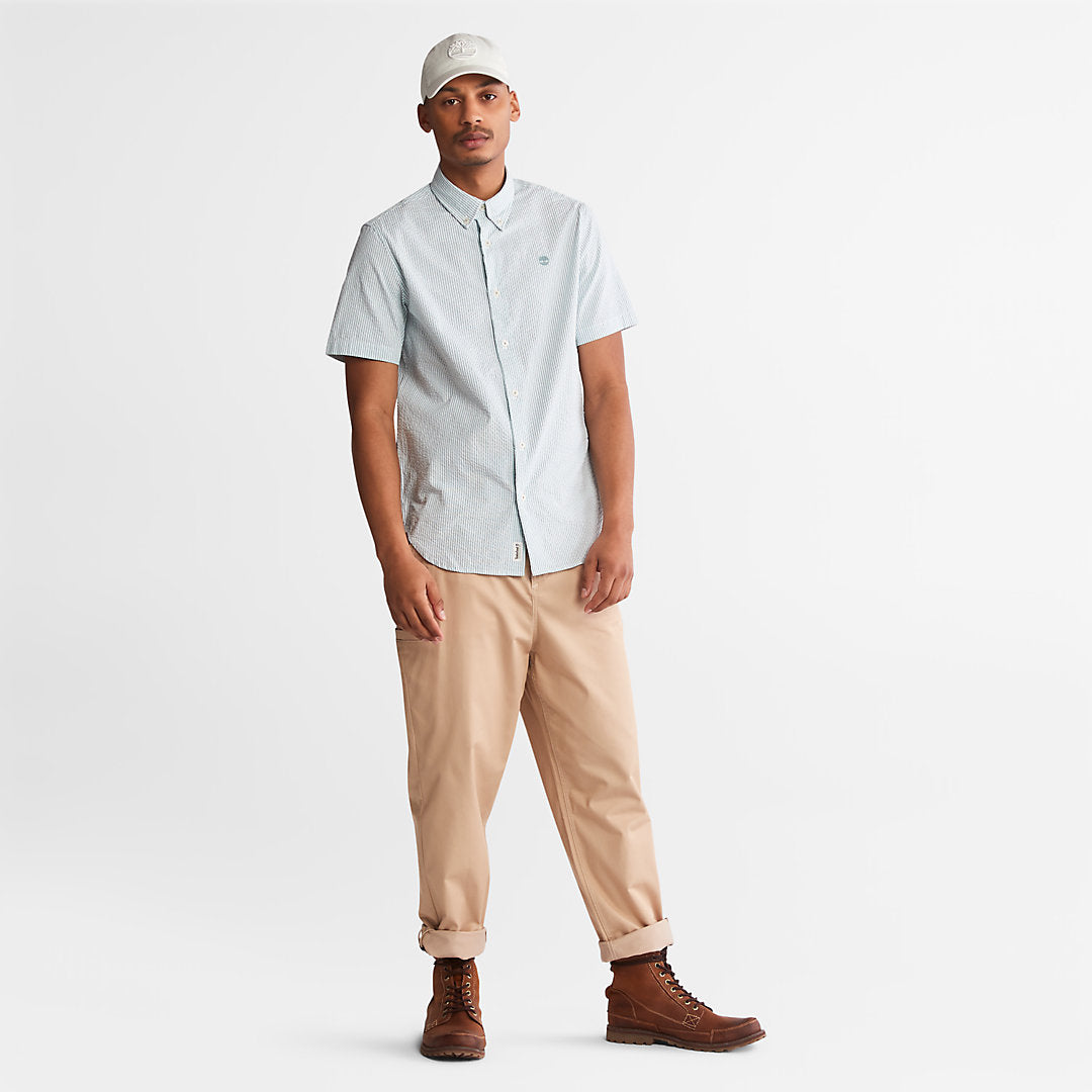 Mens SS Seersucker Shirt for Men in Green - Timberland