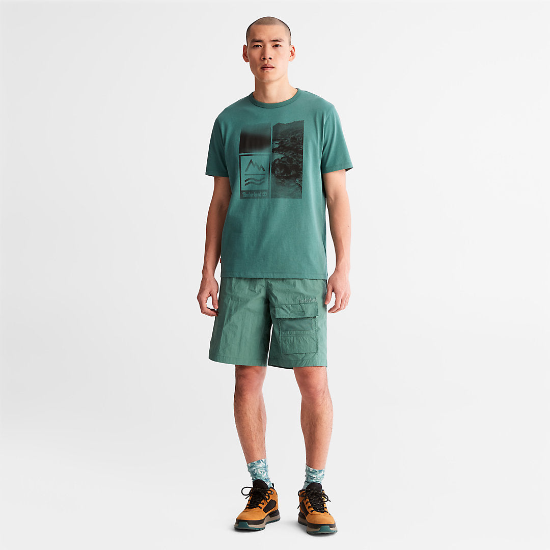 Mens Mountains-to-Rivers Print T-Shirt for Men in Green - Timberland