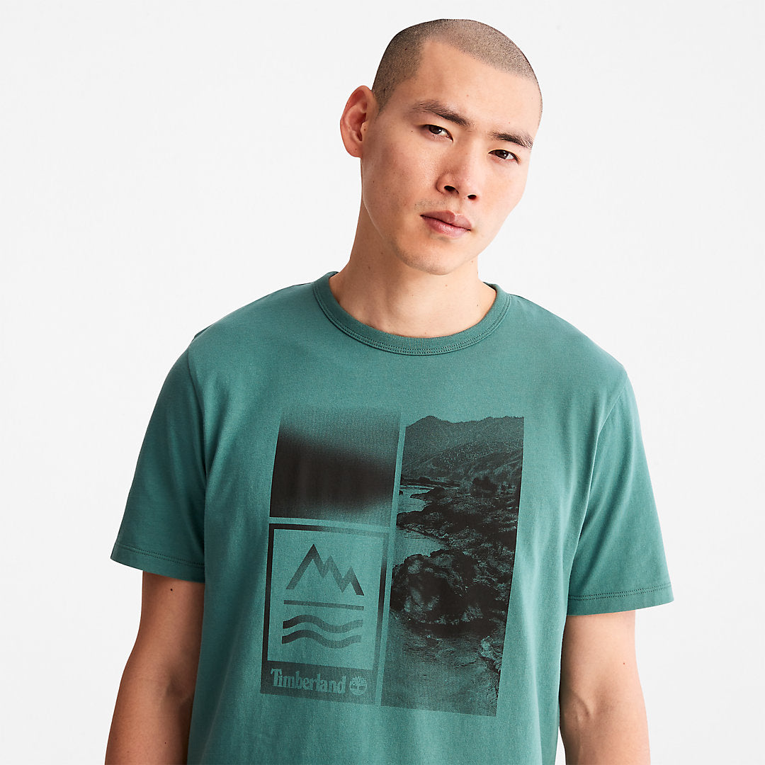 Mens Mountains-to-Rivers Print T-Shirt for Men in Green - Timberland