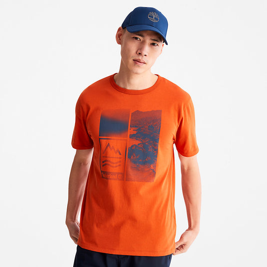 Mens Mountains-to-Rivers Print T-Shirt for Men in Orange - Timberland