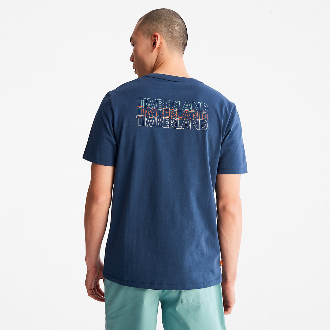 Mens Outdoor Heritage Stacked-Logo T-Shirt for Men in Blue - Timberland